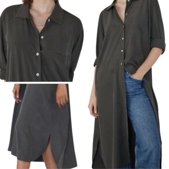 ZARA green Long Sleeve Button Front Shirt Dress Size Medium - Picture 4 of 12